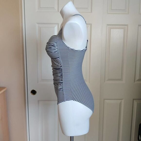 Niptuck Swim retro striped twist front tummy control ruched sides swimsuit - Picture 9 of 16